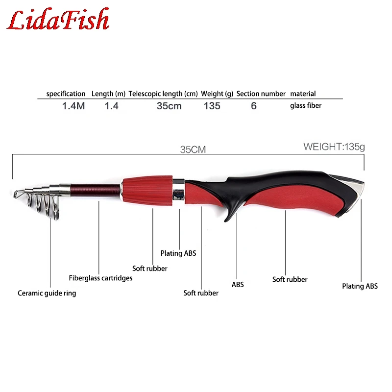 LIDAFISH 1 4 М мини пистолет тип Медузы Luya Удочка ультра короткое стекловолокно