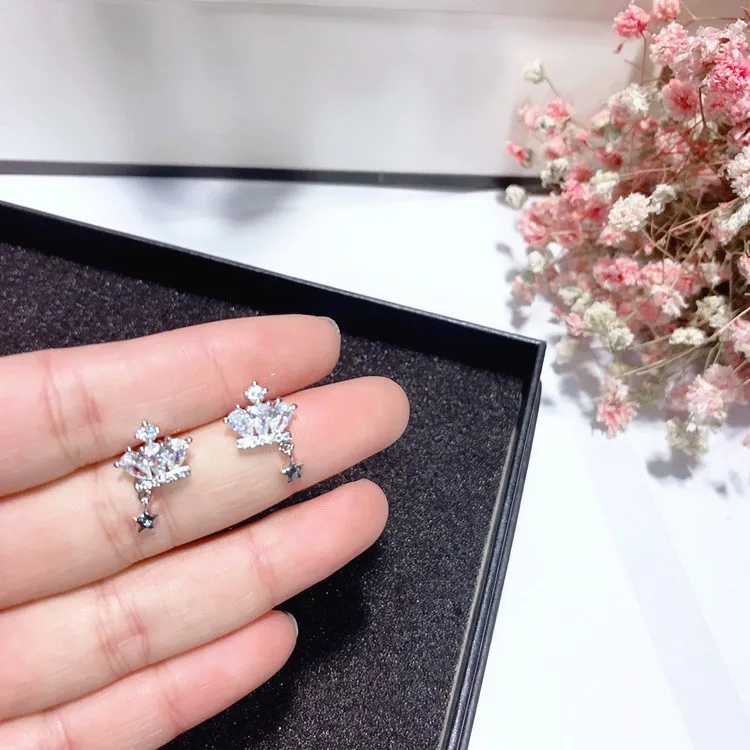 Crown star cz серьги серебро 925 Сообщение гипоаллергенный fadeless сплав ювелирные изделия