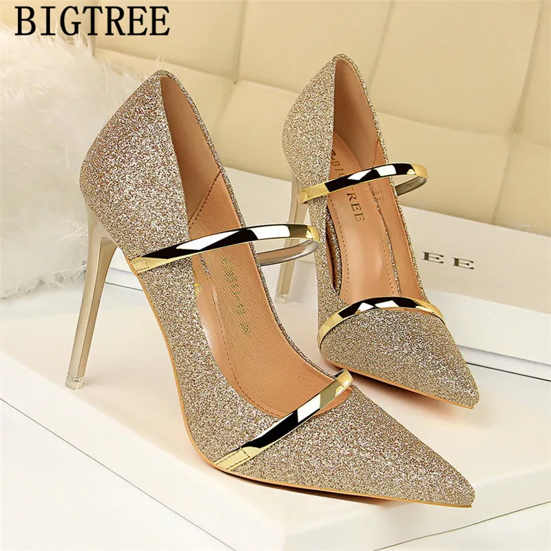 Туфли лодочки Bigtree женские блестящие классические туфли на каблуке пикантные