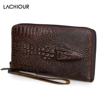 lachiour long genuine leather wallet men vintage hand clutch purse male large wristlet bag cowhide leather zipper phone bags