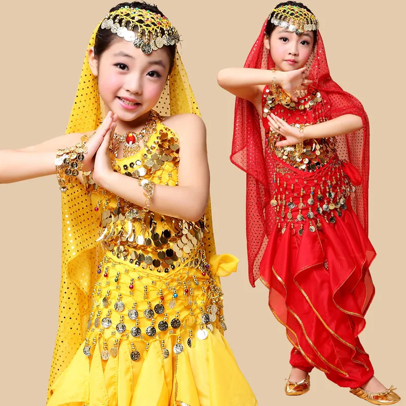 

Новинка! Костюм для танца живота для девочек, индийские костюмы для танца живота Болливуда, комплекты из 2-7 предметов, красный/розовый/желты...