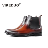 vikeduo brand winter ankle boots men cashmere classic genuine cow leather chelsea boot male handmade wedding office botas hombre