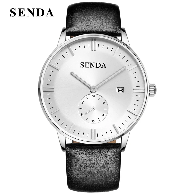 Бренд SENDA мужские часы кожа уникальные повседневные кварцевые водонепроницаемые