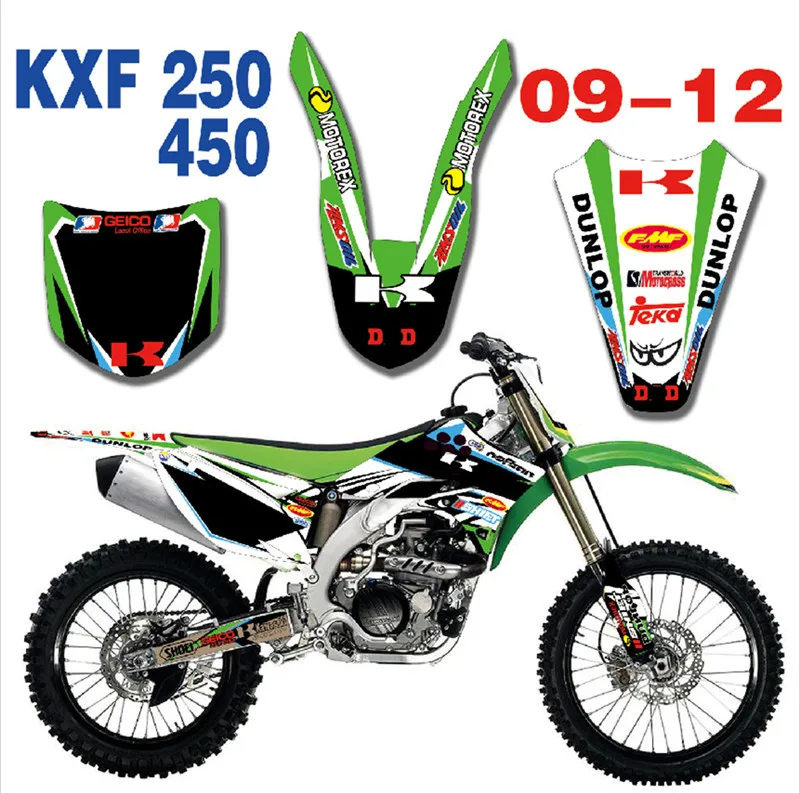 Мотоцикл Графика наклейки для Kawasaki KX250F KXF250 2009 2010 2011 2012 KXF 250 KX 250F KXF450 KX450F|Наклейки и