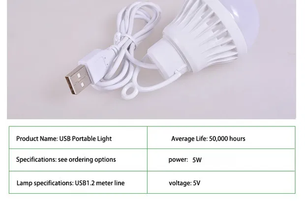 Разноцветные ПВХ 5 Вт лампочка USB свет портативный светодиодный светильник для похода кемпинга палатки путешествия работы с power Bank ноутбук