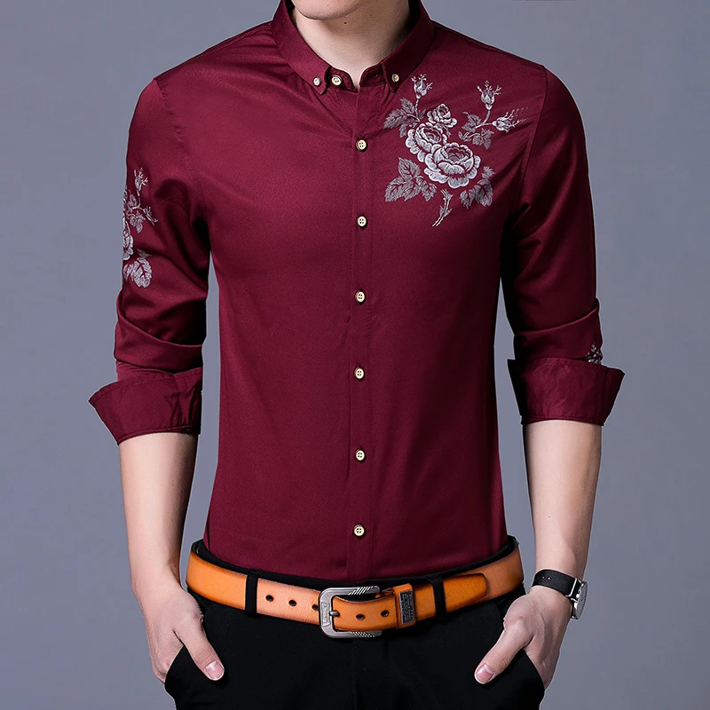 Мужская рубашка с цветочным принтом длинным рукавом и весна осень 2017|flower dress