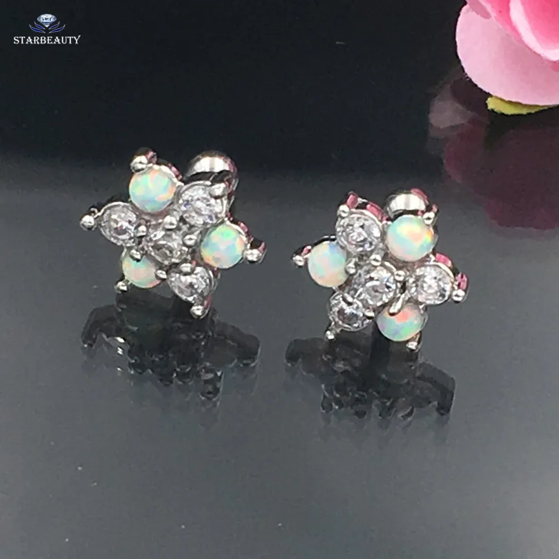 Огненный OPal17 цветок 1 0*6 мм камень из титанового сплава серьга штанга Спираль