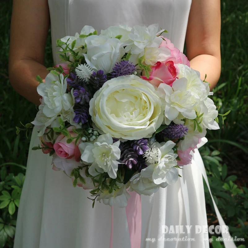 Большой букет из искусственных белых и розовых роз 26 см|corsage wrist|wrist flowerflowers white |