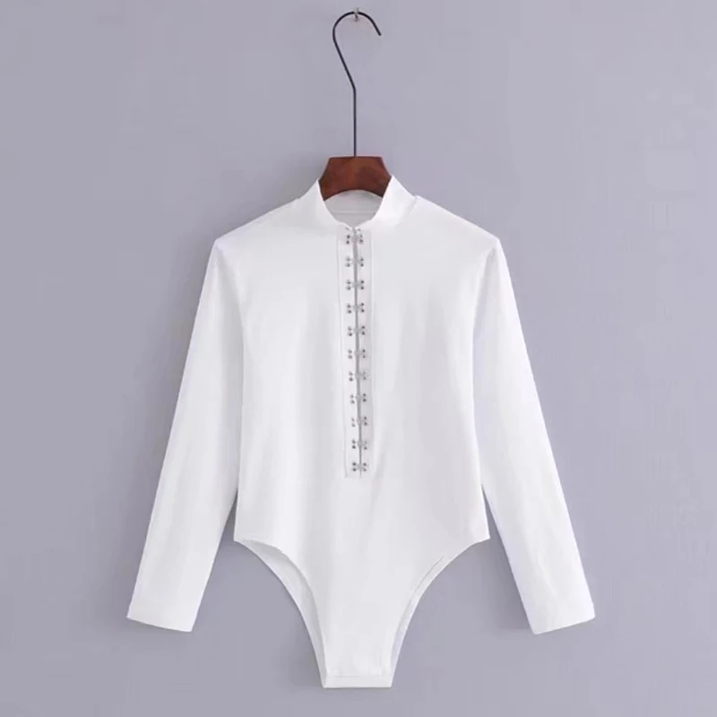 white WIXRA базовый модный боди с высоким воротом,, весна-осень, Женский облегающий боди с длинным рукавом, сексуальный однотонный боди для женщин - Цвет: white
