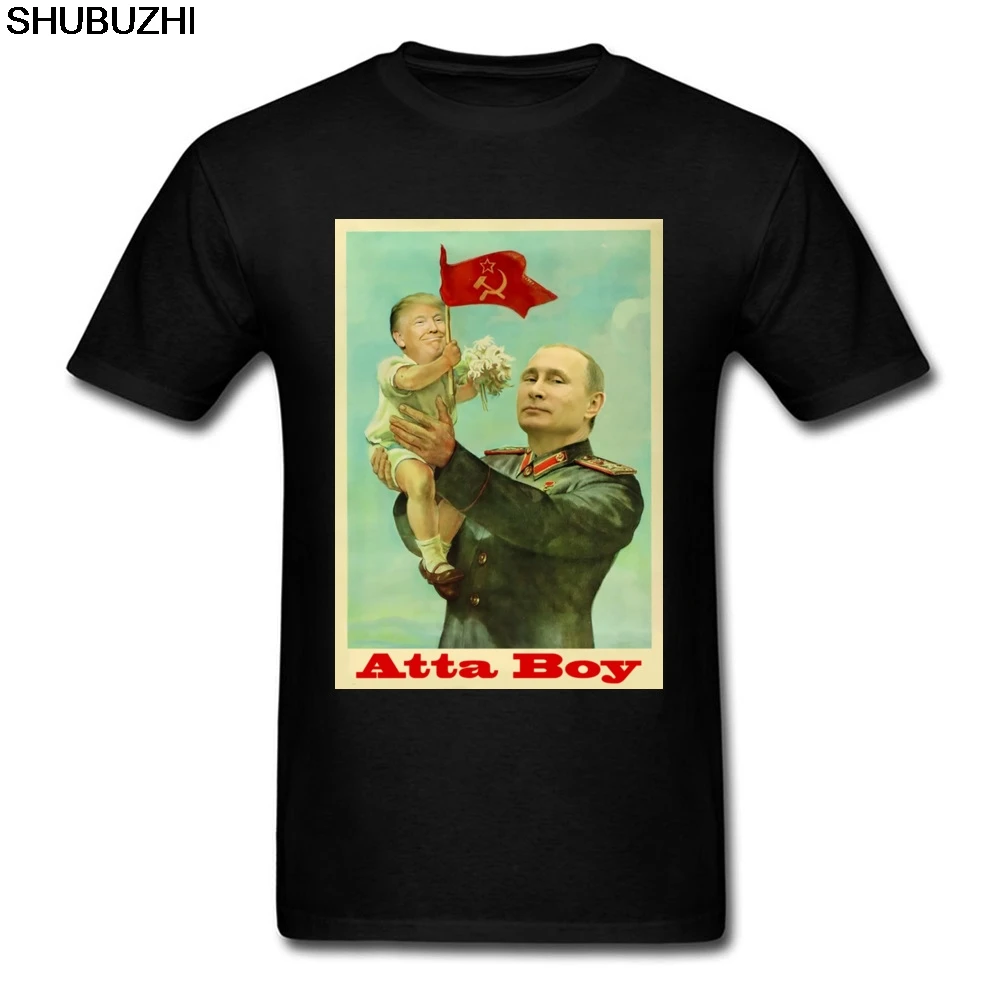 Good Boy cotton Funny Vladimir Putin& Donald Trump Baby Painting Men Black T-shirt O Neck Vintage Cotton T Shirt sbz5506 - Цвет: black
