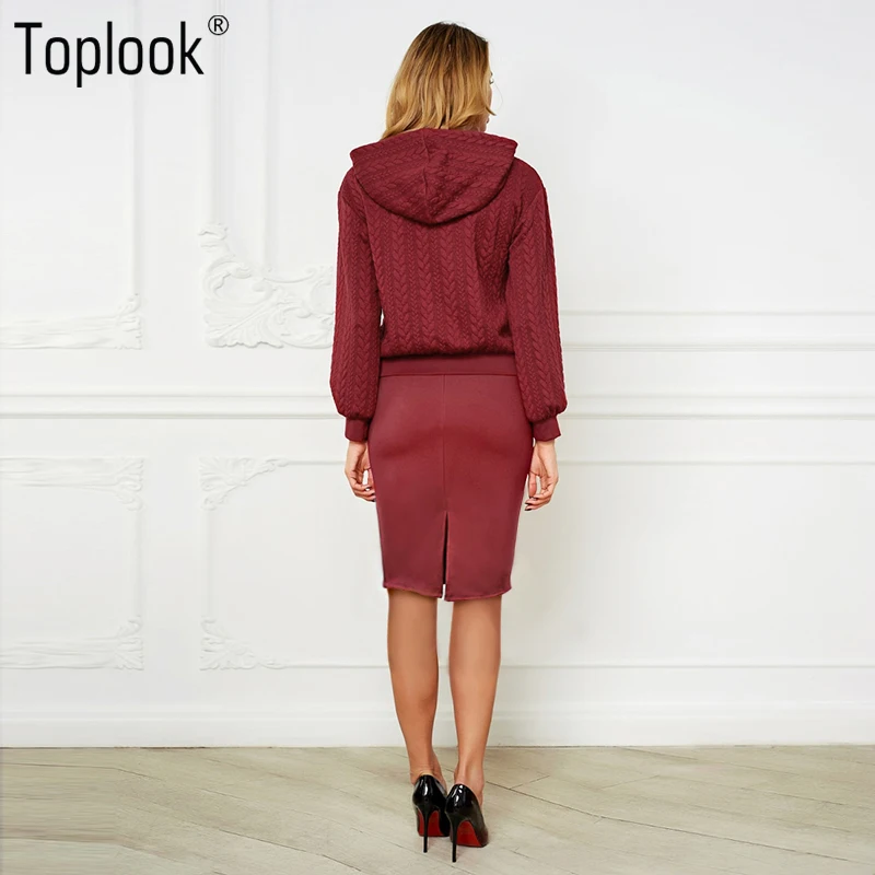 Toplook красный Винтаж комплект из двух предметов Для женщин костюмы 2018 осень-зима