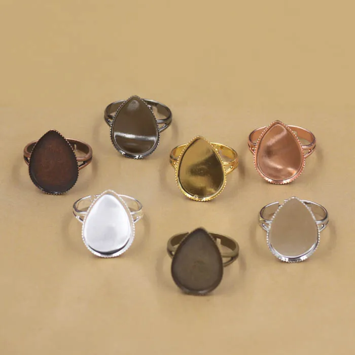 Пустые Настройки колец с каплевидной окантовкой основания полимерные Кабошоны