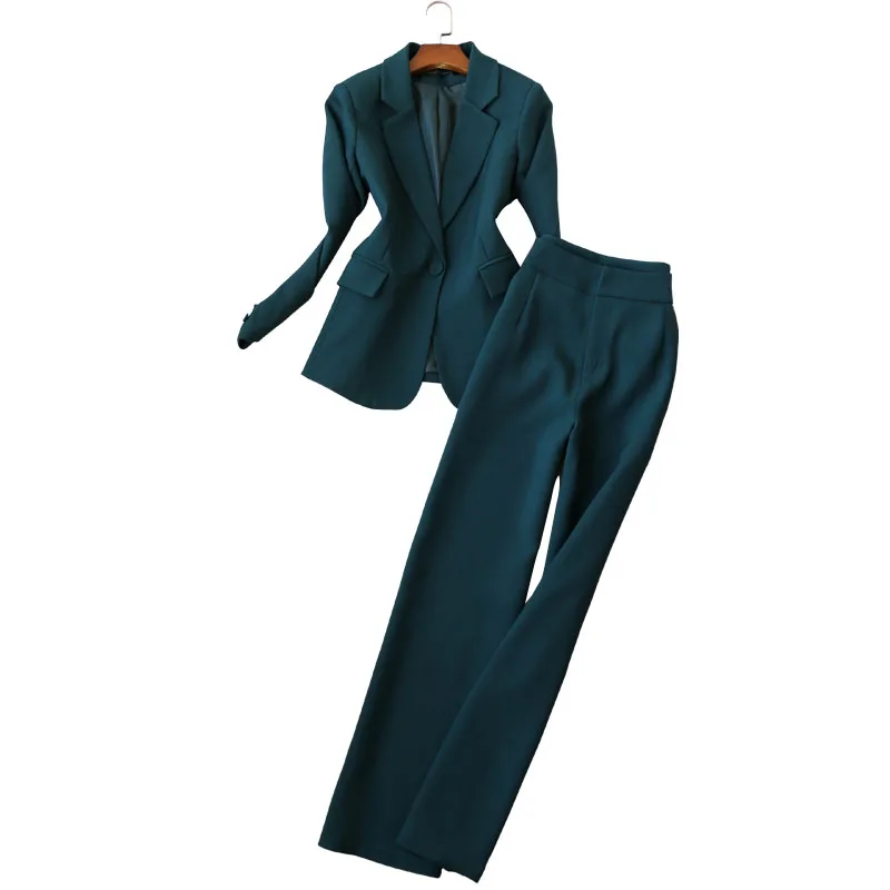 Pant suits for women autumn new fashion elegant pioneer set of one body buckle long sleeve suit wide leg pants two sets