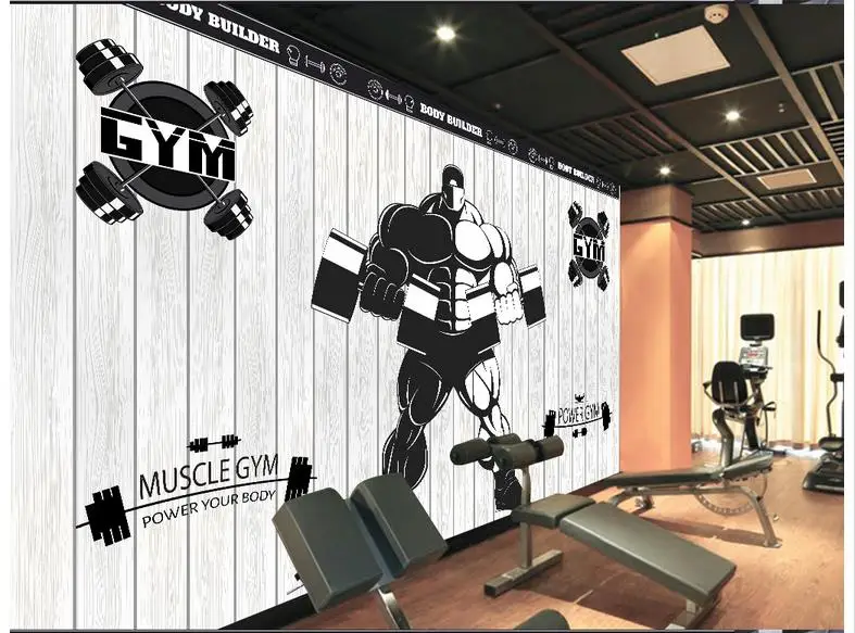 

Custom photo wallpaper 3d murals wallpaper for walls 3 d Gym mural Vintage wood grain weight lifting fitness club setting wall