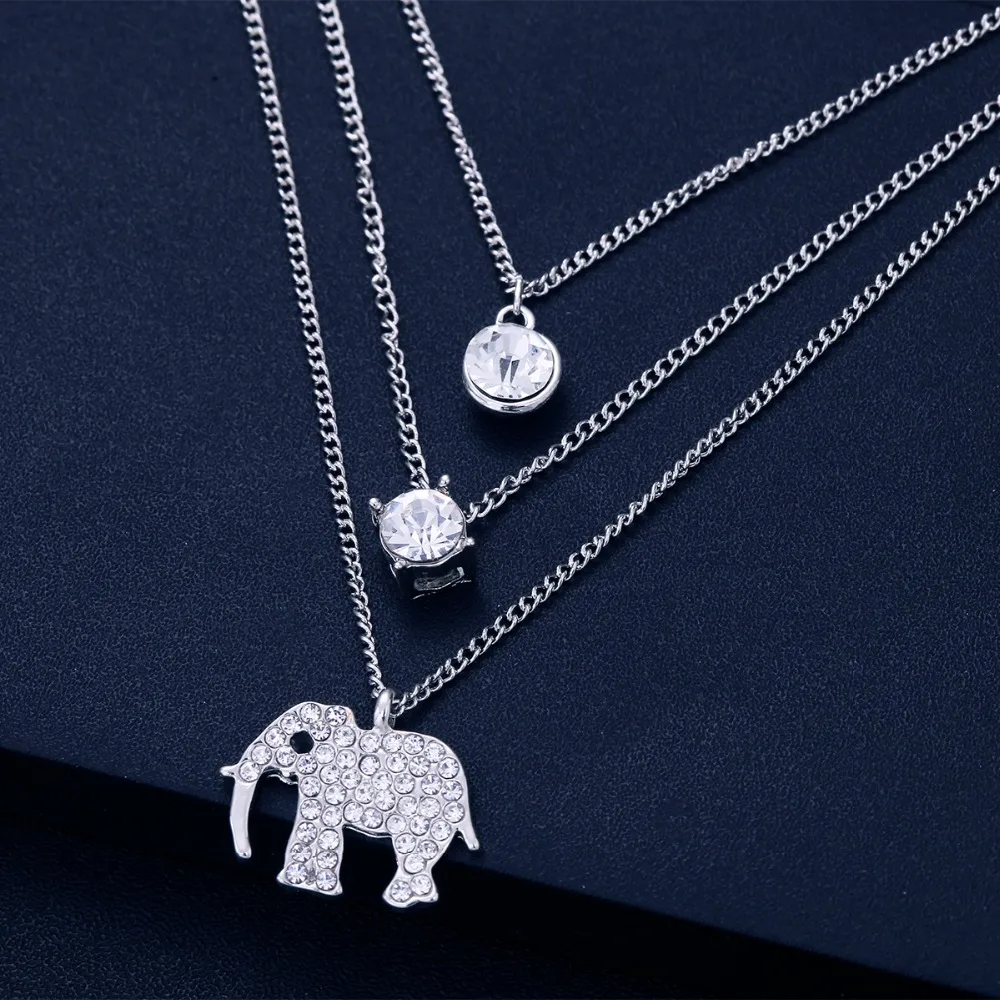 New Design Cute Elephant MultiLayer Crystal Necklace Pendant for Women Gold Silver Color Necklaces Jewelry Choker Collier bijoux | Украшения