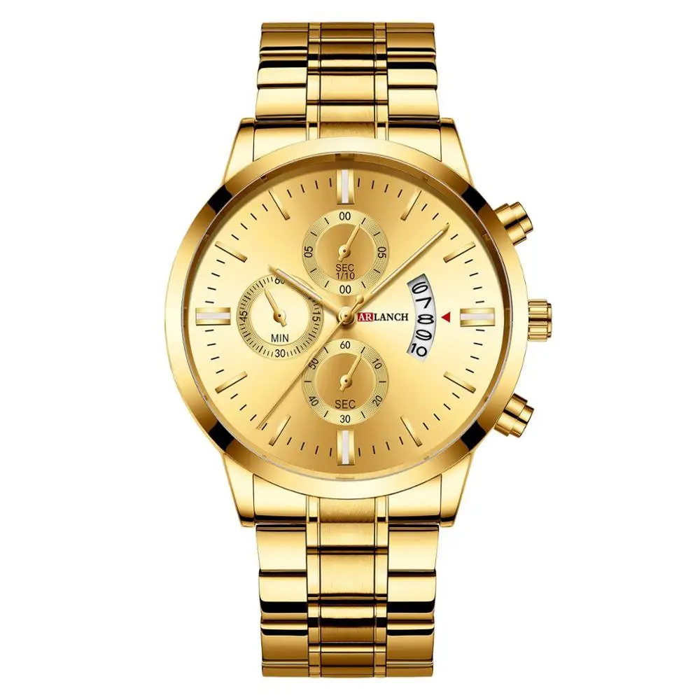 Часы наручные мужские кварцевые с кожаным ремешком золотистые