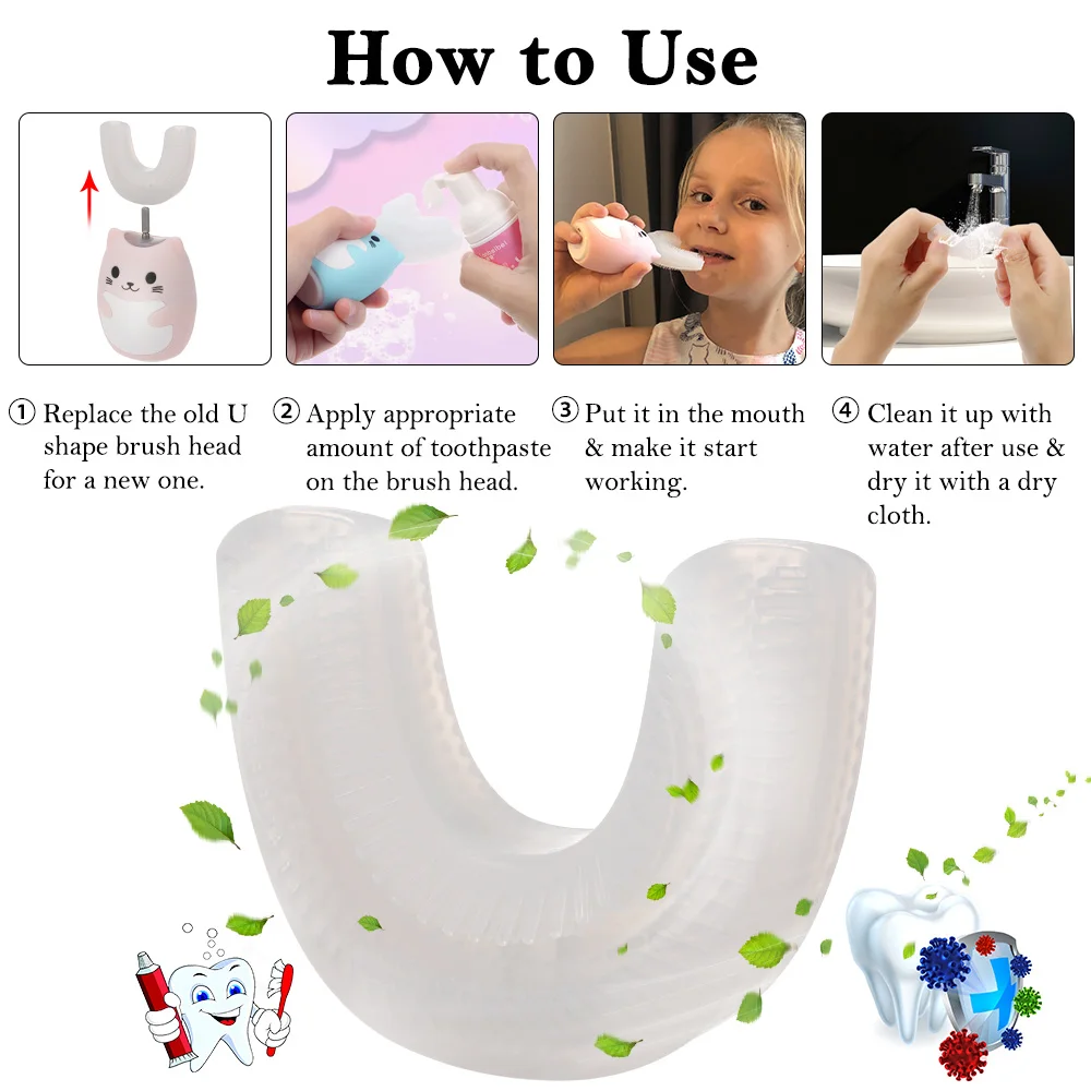 Детская зубная щетка со сменными насадками U-образная Силиконовая с мягкой