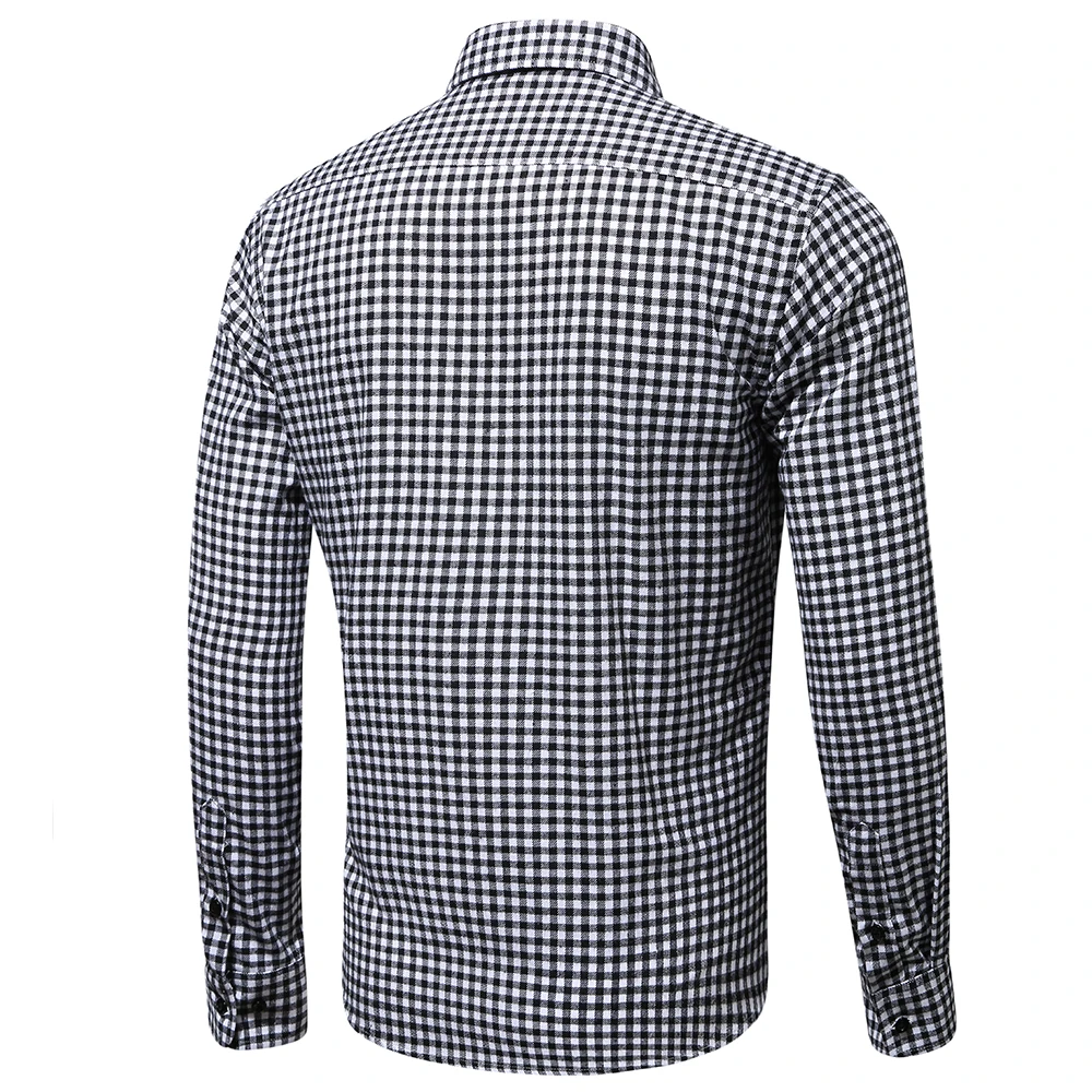 

JZ CHIEF Men Flannel Shirt Long Sleeve Male Social Shirt 100% Cotton Casual Business Plaid Shirts Two Chest Pockets With Cover