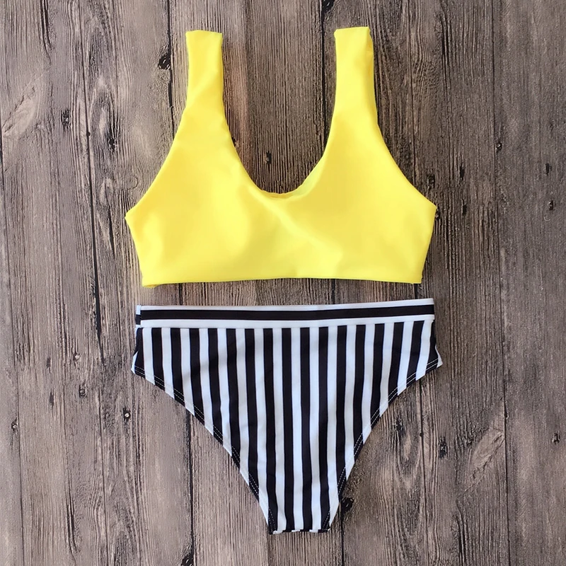 Новинка 2018 сексуальный жилет Женский комплект бикини купальник в полоску с низом