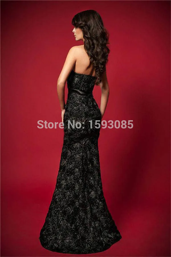 New Style Elegant Sexy Low Back Black Lace Flowers Sweetheart Mermaid Prom Dress Fashion 2014 Free Shipping | Свадьбы и торжества