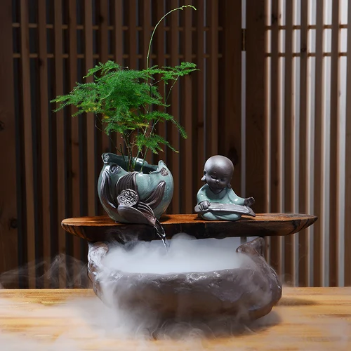 E 110 V-220 V Feng Shui Lucky "бегущая вода фонтан увлажнителя распылитель эфирных масел, аэрозольный распылитель настольный домашний Кофе украшения стола - Цвет: E