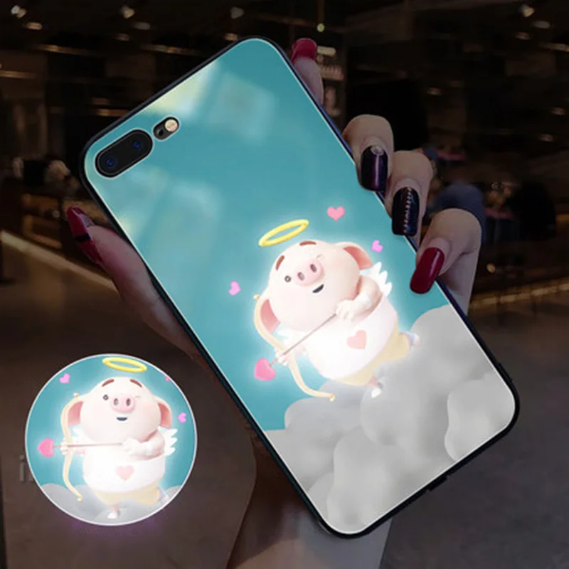 4 EKIND свинья серии закаленное стекло чехол для iPhone X XS XSMAX светодиодный логотип flash чехол для iPhone защитный чехол телефона - Цвет: 4