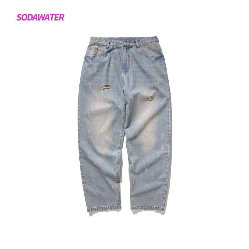 SODAWATER Girl Vintage Jeans Women Hip Hop Ripped Jeans For Women New Harajuku Straight Loose Blue Denim Pants Women 93343W