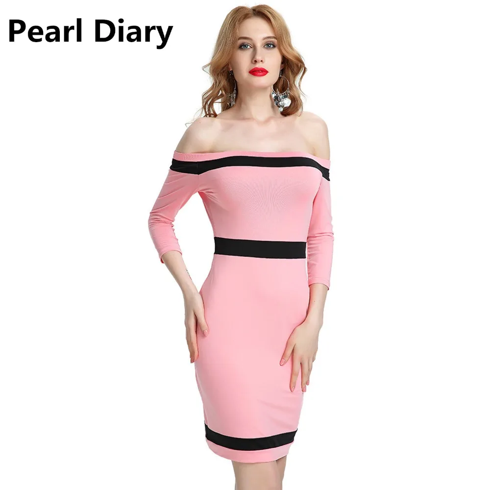 Летнее сексуальное облегающее платье 2018 розовое черное с рукавом девять точек