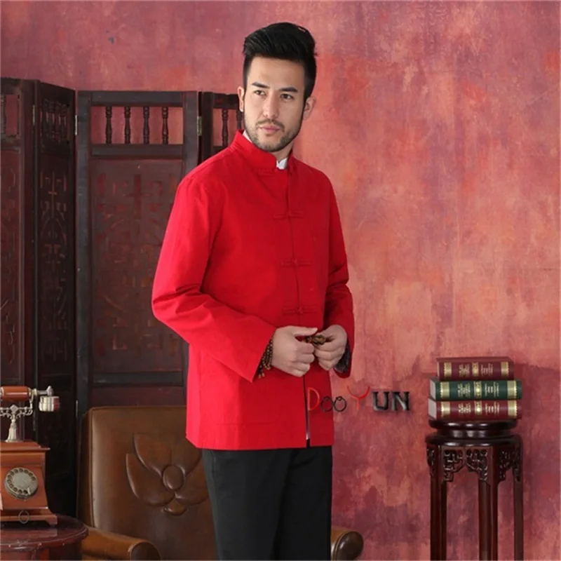 Мужской костюм Tang Красный Классический Топ в китайском стиле куртка на кнопках