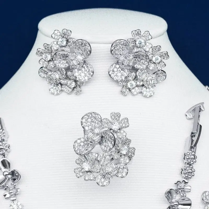 ModemAngel высокое качество нежные цветы фианиты медные 3 тона ожерелье браслет