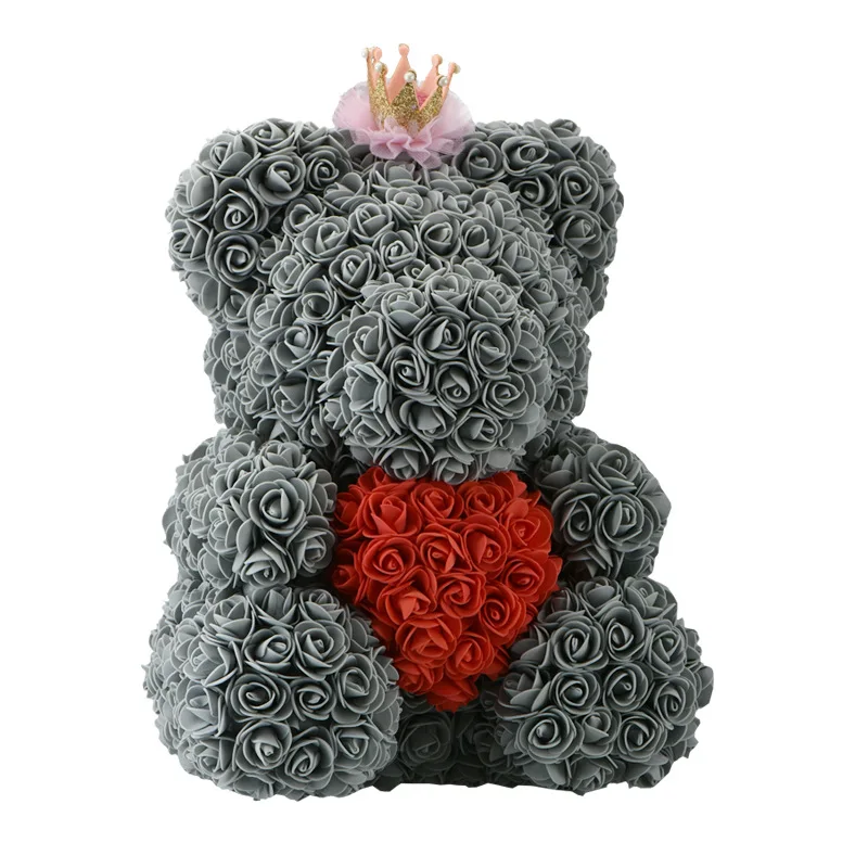 Gray Red Crown Хит, 38 см, искусственные цветы в виде медведя черной розы для дома, свадьбы, фестиваля, сделай сам, подарки для влюбленных, Дешевые Свадебные украшения - Цвет: Gray Red Crown