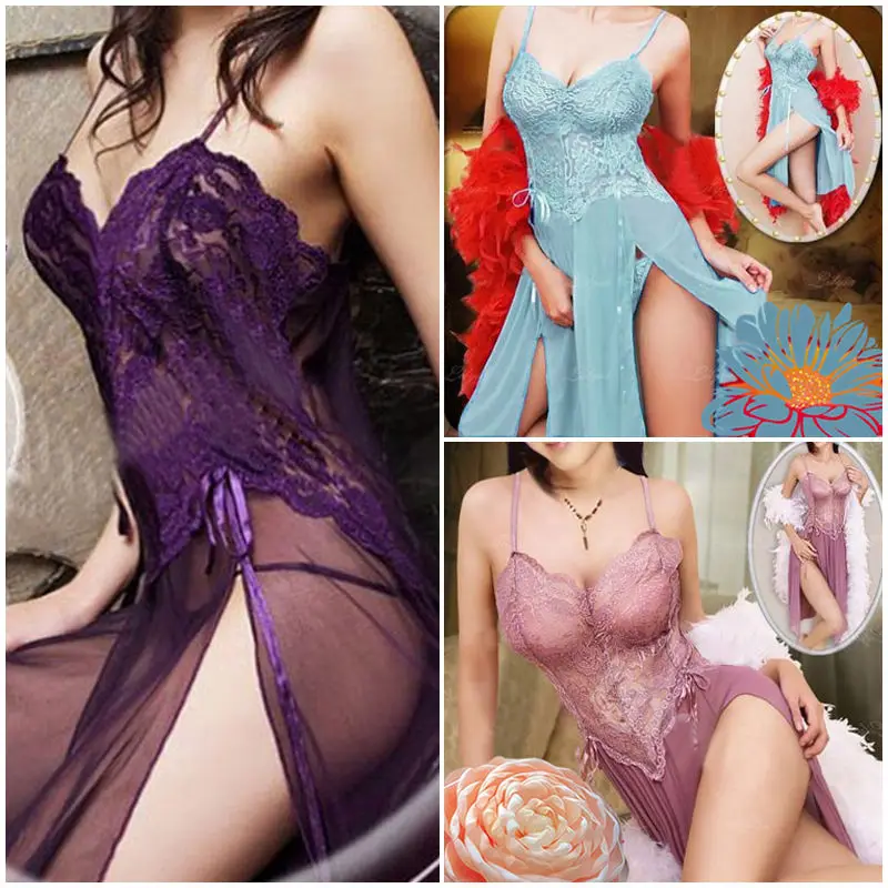 2017 новое сексуальное женское нижнее белье Babydoll ночное кружевное гладкое платье