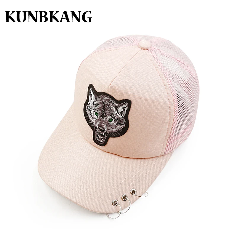 Новая женская сетчатая бейсболка с кольцами вышивкой волка Snapback шапки Casquette для