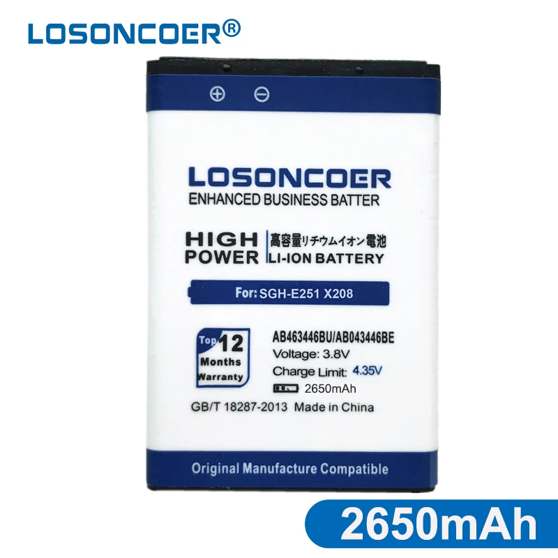 LOSONCOER 2650 мАч AB463446BU аккумулятор для Samsung SGH C512 X208 1258 1250 C3300K B189 B309 F299 X969|ab463446bu battery|battery