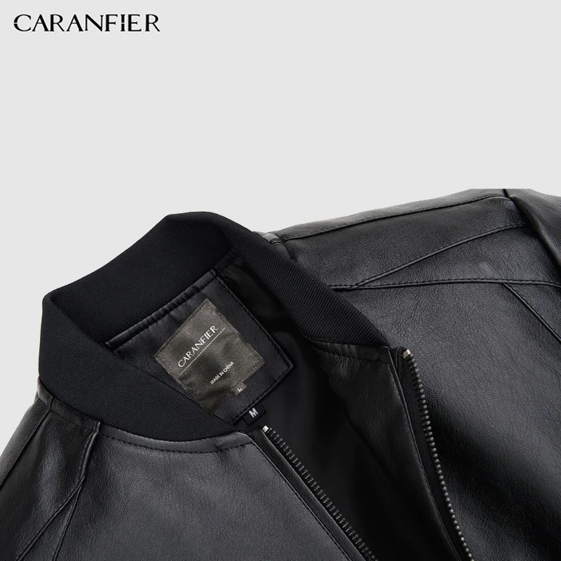 Мужские кожаные куртки CARANFIER мотоциклетные с воротником стойкой и карманами на