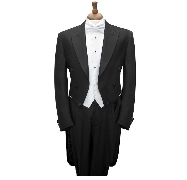 

New 2016 Classic Black Tailcoat Peak Lapel Groom Tuxedos Groomsmen Best Man Suit Men Wedding Blzaer Bridegroom Suit