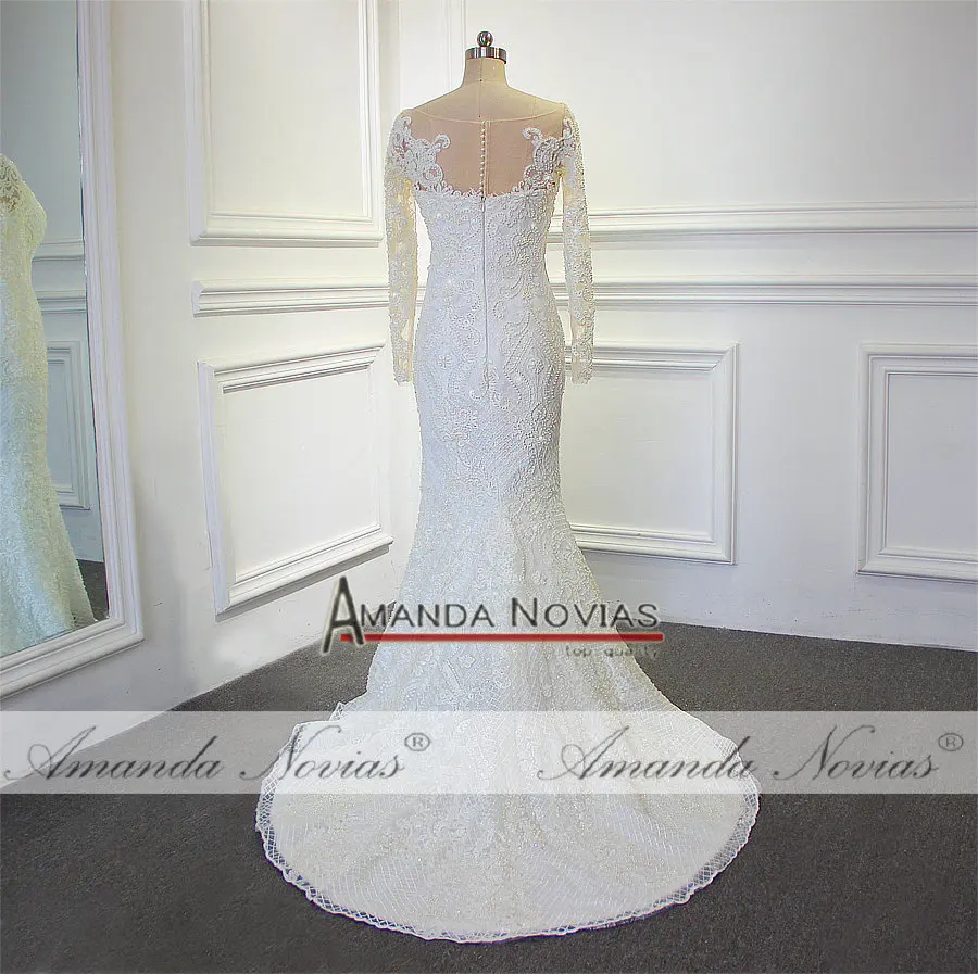 Потрясающее блестящее свадебное платье с полной бисером русалки 2018 Аманда