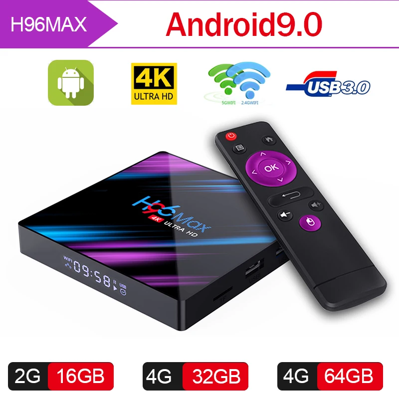 ТВ коробка Android 9 0 H96 MAX 3318 2 Гб RAM 16 ROM 4/5 0G WiFi Bluetooth 4 K 3D iptv BOX|ТВ-приставки и