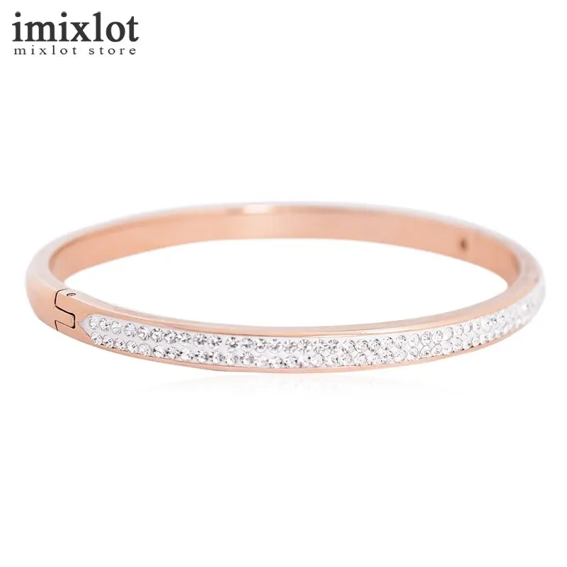 Imixlot 2 ряда Rhinestone Золото Цвет Нержавеющая сталь браслет манжеты любовь Жесткий