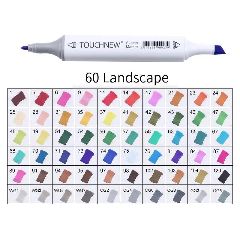 white 60 Landscape Touchnew Набор цветных копировальных маркеров спиртовые ручки, маркеры для рисования товары для рукоделия кисть манга для рисования акриловый дизайнерский набор ручек для студентов - Цвет: white 60 Landscape