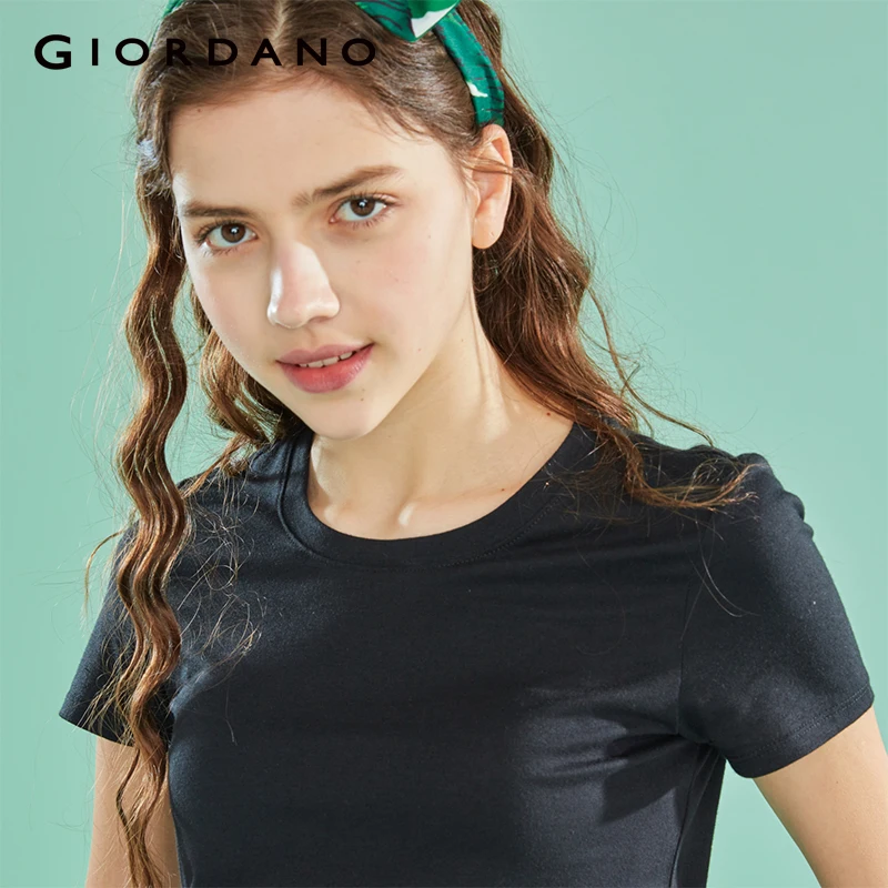 Giordano женская футболка Женская облегающая ребристая с круглым вырезом короткими