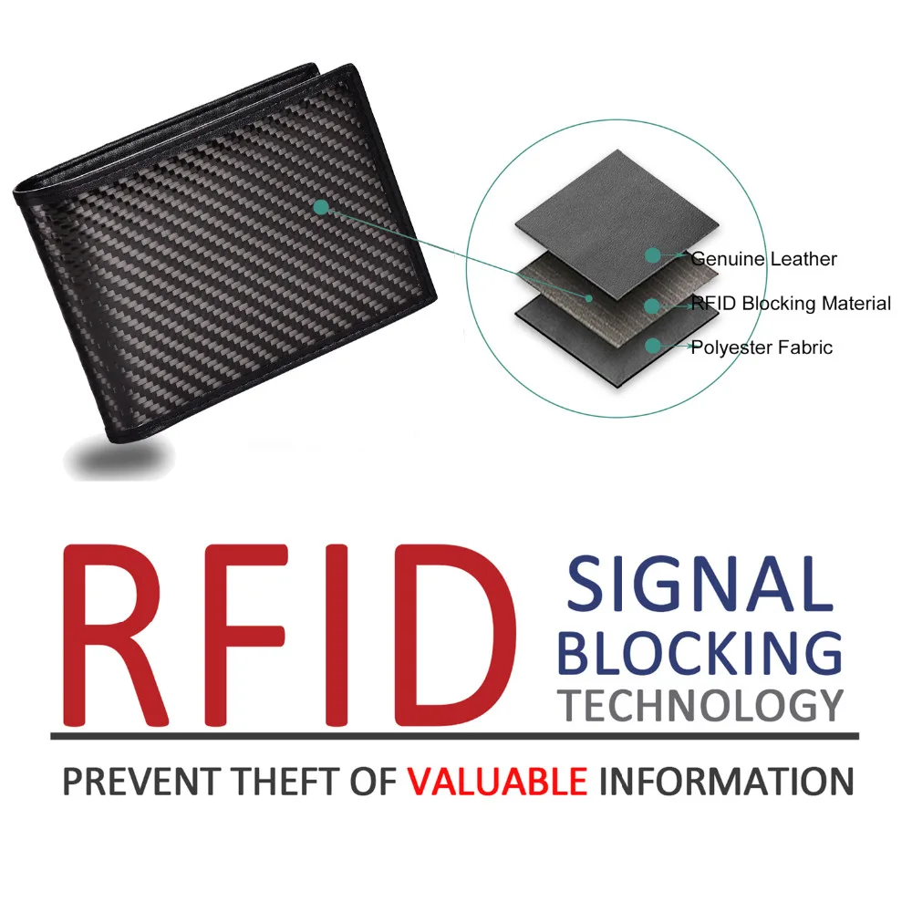 Мужские Тонкий передний карман кошелек углерода Волокна двойные trifold бумажник RFID
