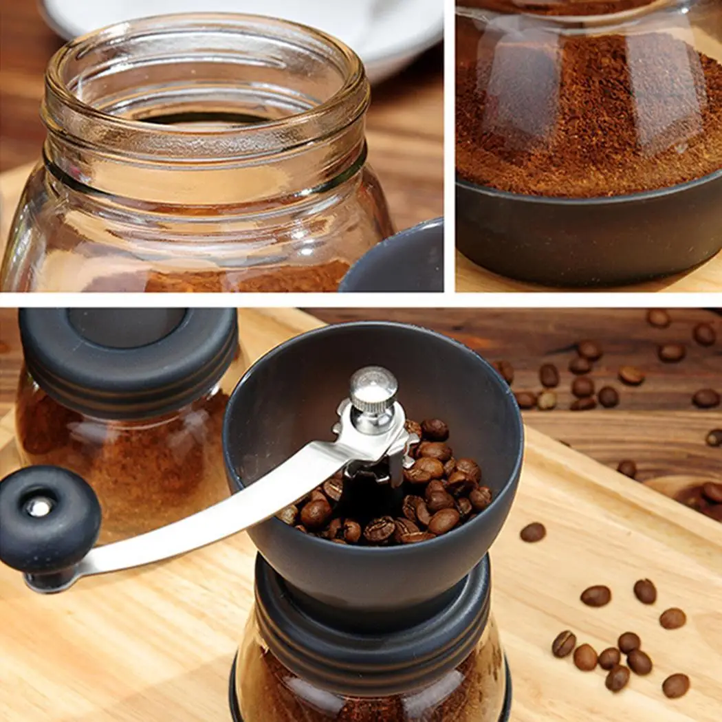 Мини ручная керамическая кофемолка из нержавеющей стали с баночкой для хранения