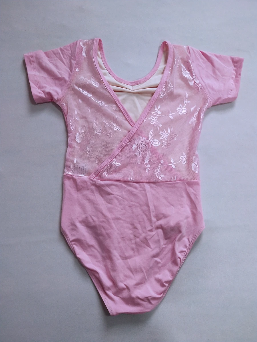 Розовый детский кружевной костюм из хлопка и лайкры танцевальный купальник с