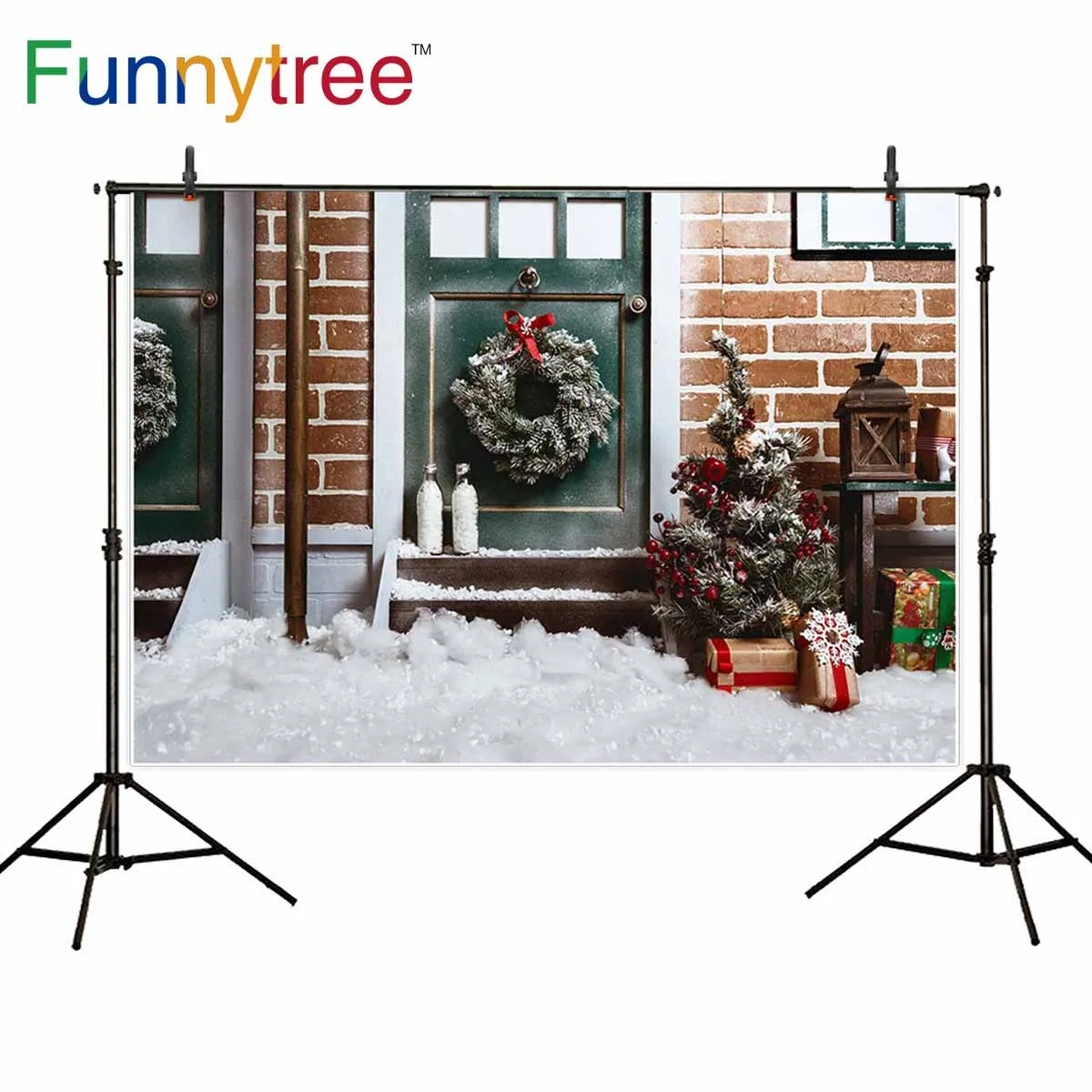 Фотофон Funnytree для фотостудии Рождественское украшение кирпичный дом снег зима
