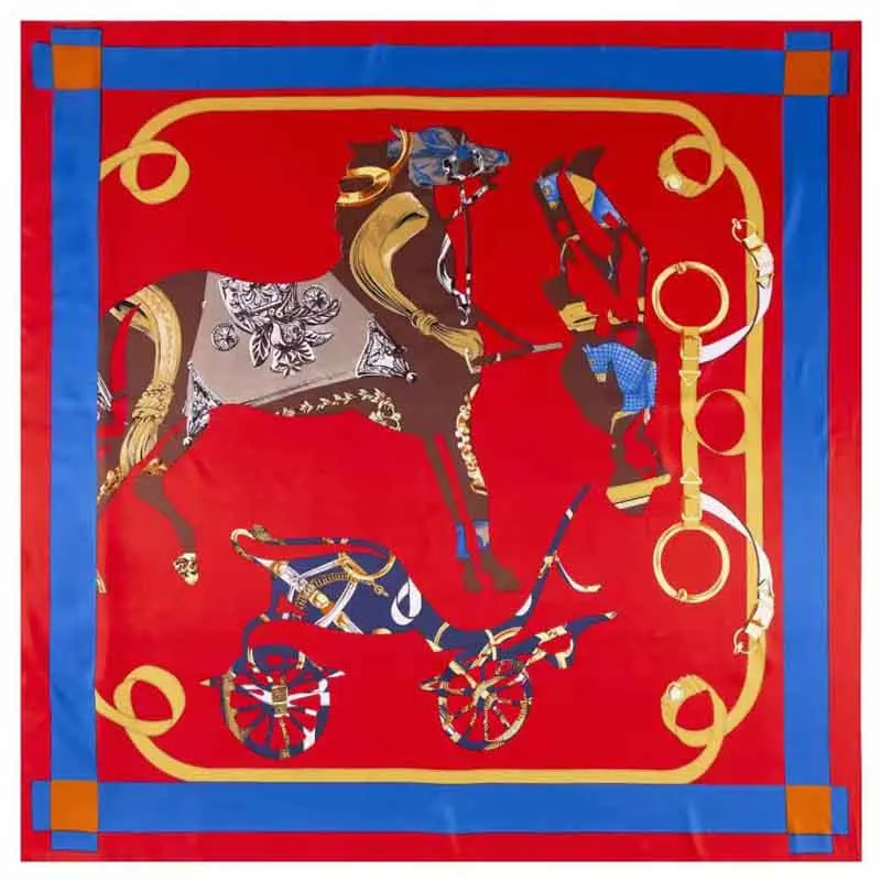 1 Роскошный бренд конная упряжка шарф с принтом 130 см палантины шелковые женские шали женский носовой платок шарф платок бандана накидки - Цвет: 1