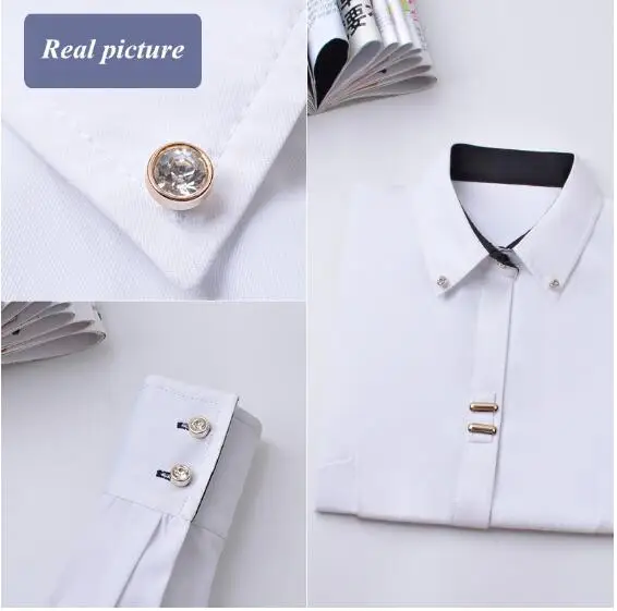

Fashion clothes OL women long sleeve shirt black white slim Patchwork Sequined cotton blouse office ladies plus size formal tops