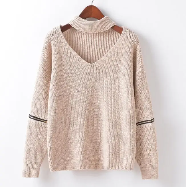 Women Flare Sleeve Sweater Knitted Slim Solid Halter V-Neck Hollow Out Sexy Bodycon Pullover Autumn Winter Warm Sweaters White | Женская