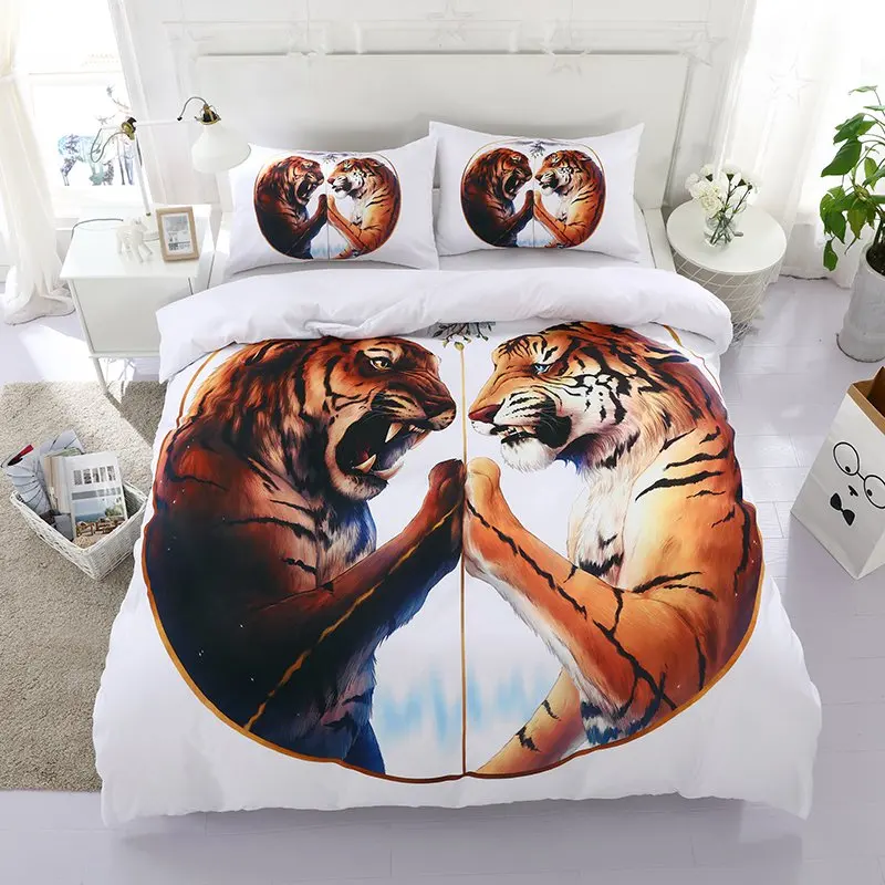 

Tiger Pattern Bedding Sets Queen Size Oil Painting Linen Bed Set 3d Comforter Set Twin King Size Nordic Double Duvet Coverlet E