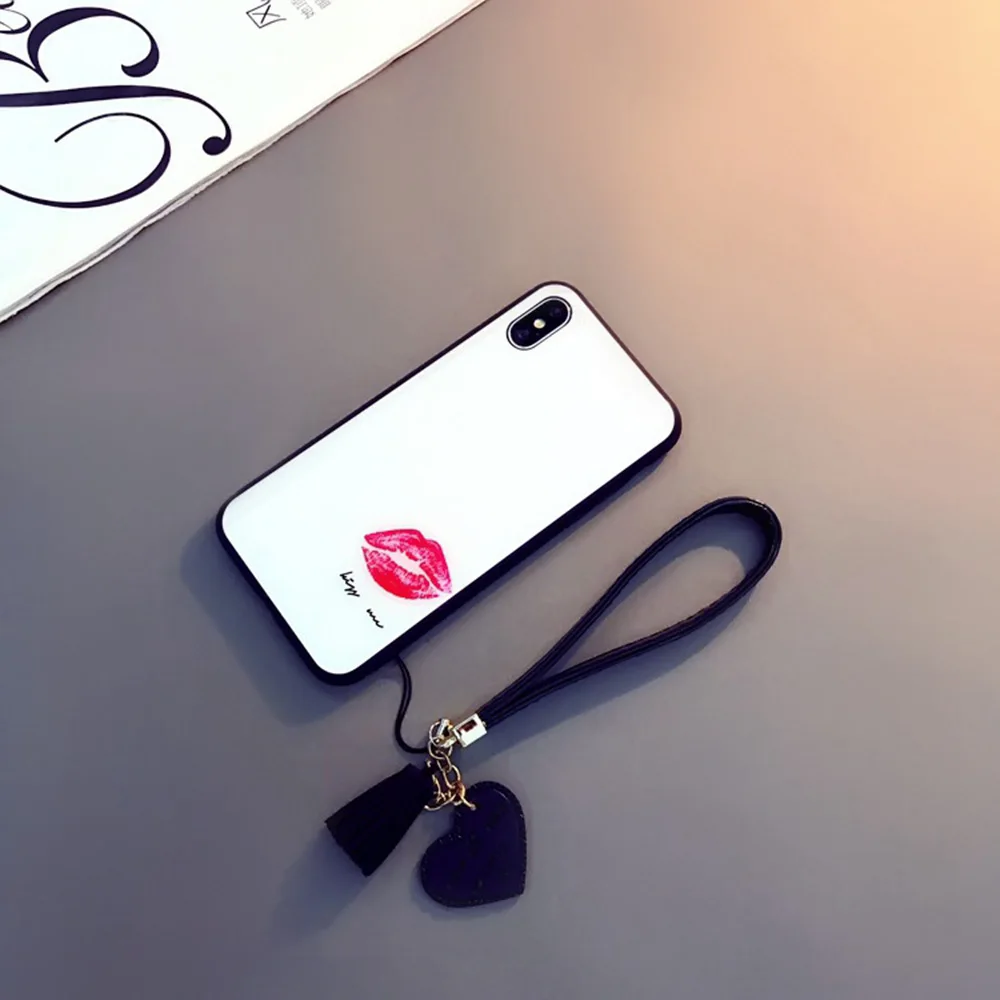 Роскошный чехол из закаленного стекла для samsung Galaxy S8, S9, S10 Plus, с кисточками и ремешком, чехол с сердечком для samsung S8, S9, S10 Lite, Note 8, 9 - Цвет: BDZC